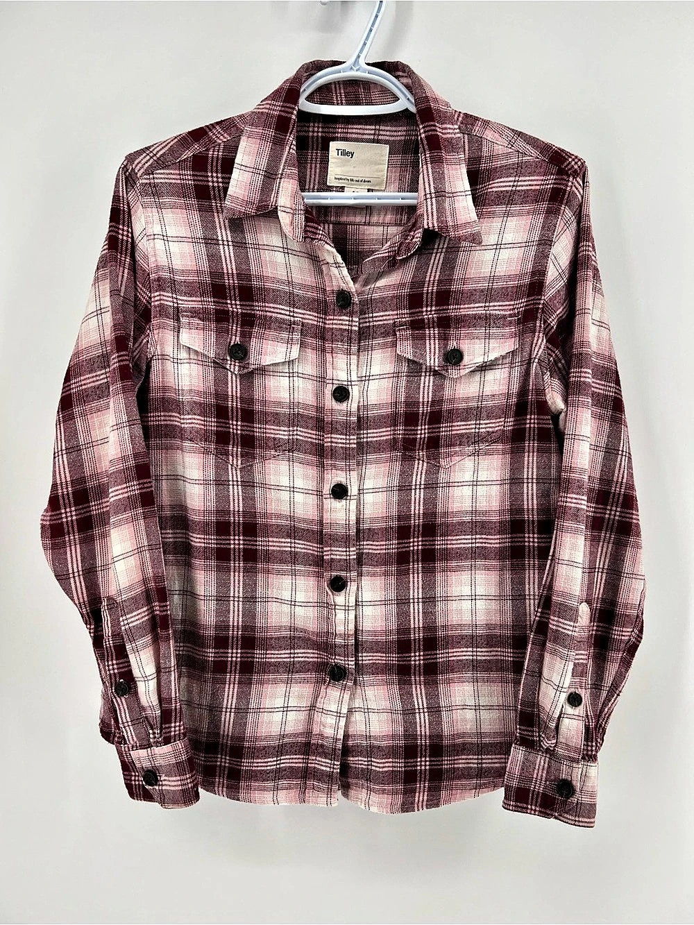 Tilley Women’s Small Plaid Flannel 100% Cotton Button Down Fall Autumn Top
